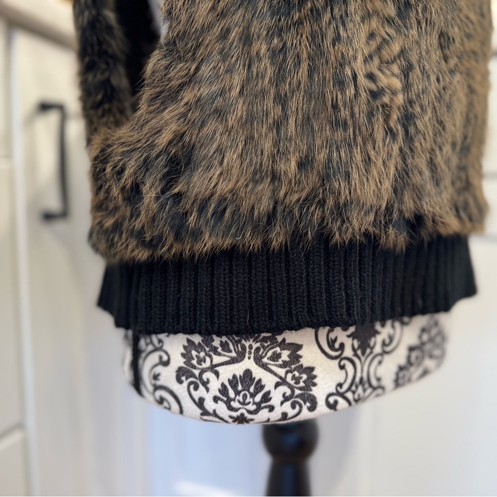 Love Token Rabbit Fur Black Brown Pull Over Vest-S - Picture 3 of 10